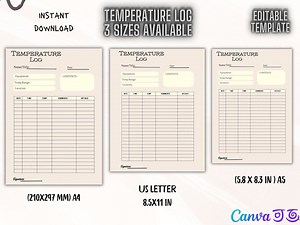 Temperature Log Printable Temperature Tracker Printable Editable Temp Tracker Daily Temperature Log Sheet Canva Template - Etsy
