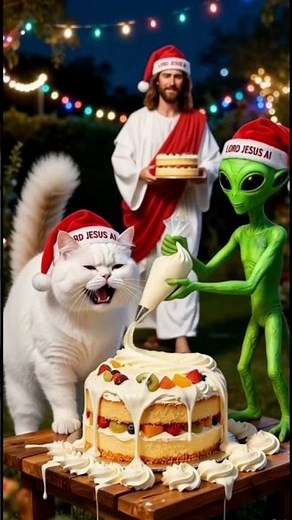 CAT’s Cake DESTROYED by Alien Cream Attack?! 😱👽🍰 Jesus to the Rescue!小猫的蛋糕被外星人奶油攻击摧毁？！😱👽🍰 耶稣赶来救场！