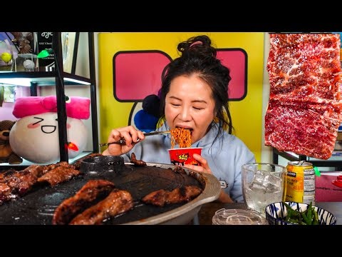 King Sliced Galbi Short Ribs With A Side of Nuclear Buldak Fire Noodles And Thai Chili Peppers