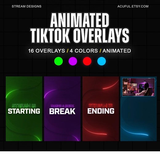 Tiktok Overlay Pack | Animated Neon Stream Graphics | Live Creator Scenes | Vertical Webcam Frame Layouts - Etsy