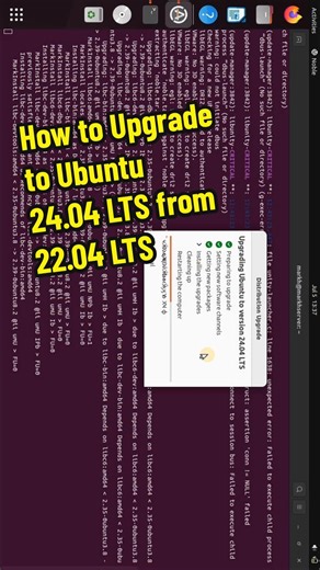 How to Upgrade to Ubuntu 24.04 LTS from 22.04 LTS ---- This video teach you the steps for upgrading to Ubuntu 24.04 Noble Numbat from 22.04. You can use the same steps to upgrade from any other supported Ubuntu version. Here are a few things you should know and keep in mind: - All your data and most of the application settings remain the same in the existing system. However, making a data backup on an external disk is always recommended. - If you choose to upgrade your Ubuntu version, you cannot