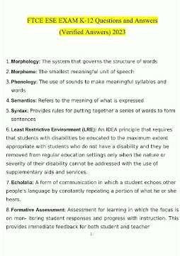 Ftce Ese Exam K 12 Questions And Answers 2023 100 Verified Answers By Expert video