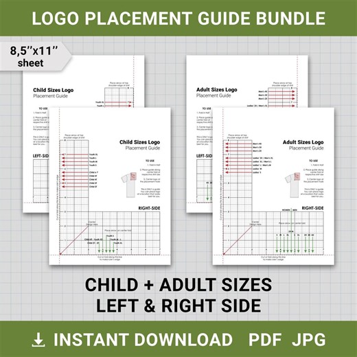 T-shirt Embroidery Logo Placement Guides, Bundle, Adult Size & Child Size, Embroidery Placement Ruler, Pdf, Jpeg, Instant Download - Etsy
