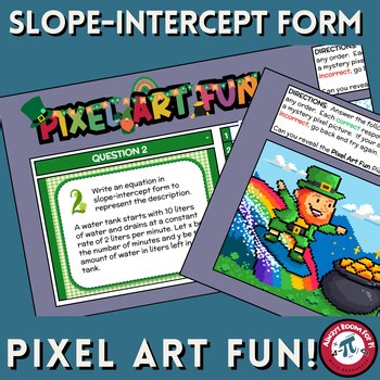 Slope Intercept Form Word Problems Pixel Art Activity St Patricks Day 7th/6 Adv.