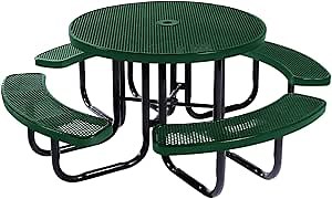 COATEDOUTDOORFURNITURE Heavy-Duty Portable Outdoor Picnic Table with Umbrella Hole, Punched Steel Commercial-Grade Patio Dining Furniture Made in America (46" Round Top, Green)