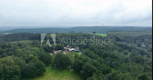 Aerial drone video of The Drielandenpunt near Vaals three country point where the borders between the Netherlands , Belgium , Germany meet.