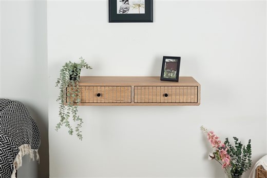 Floating Console Table With Two Fluted Drawers in Solid Oak – Wall Mounted Console Table - Etsy