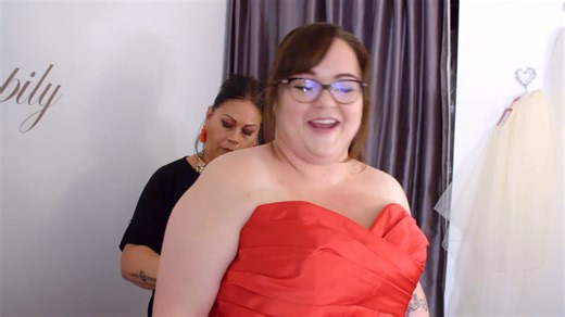 18K views · 464 reactions | Rochelle's confidence has been lacking since she was diagnosed with tourette's two years ago. However, Jo and Al are ready to make this bride feel special on her wedding day with a daring red wedding dress. | Curvy Brides' Boutique - TLC | Facebook