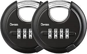 DAYGOS Combination Disc Padlocks for Outdoor - Heavy Duty 4 Digit Code Lock, Combo Lock for Storage Unit,Gate,Fence,Trailer(3/8-in Shackle,2PCS,Black)