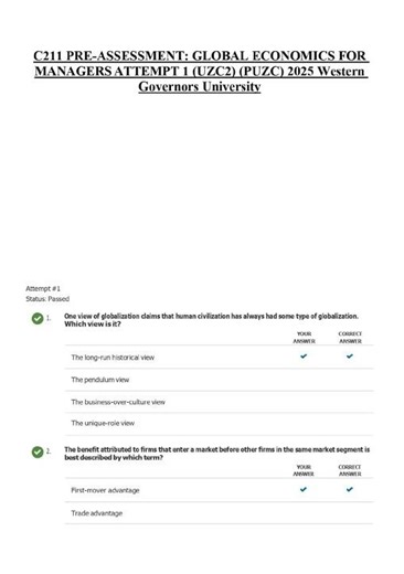 Wgu C211 Global Economics For Managers TEST BANK 2025 2026 Pre Assessment Qa