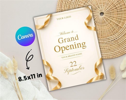 Elegant Grand Opening Sign Template: Gold Ribbon Cutting (digital Download) - Etsy