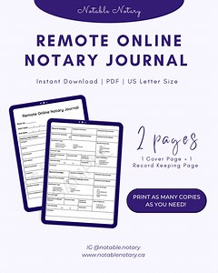 Instant Download Notary Journal | Remote Online Notary Log | PDF Printable Template | Online Notary | RON | Record Book | Notary Supplies - Etsy