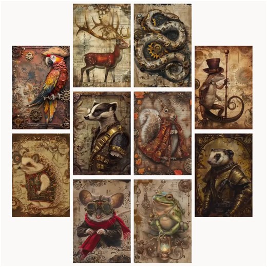 Steampunk Animals Junk Journal Pages | 20 Printable 8.5x11 JPEG Sheets | Vintage Victorian Steampunk Creatures Ephemera Kit - Etsy