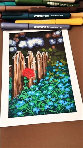 🌸 Fence & Flowers Drawing | Colorful Nature Artwork 🌿 | #art #shorts #painting