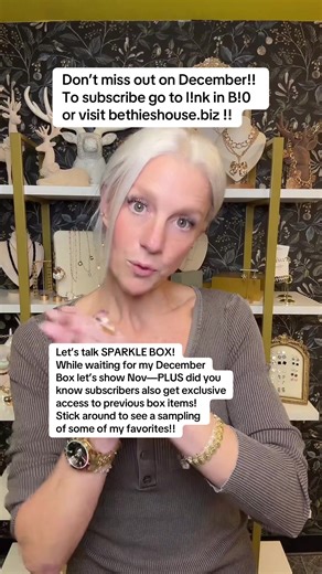 Park Lane’s Sparkle Box Subscription is a MUST!! Exclusive items at an incredible price that ships to your door the first of the month! Grab one for yourself or gift one to someone for the holidays! Available in 3 month, 6 month, or 12 month options and you can cancel anytime. Go to bethieshouse.biz or check profile to get signed up!