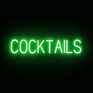 SpellBrite COCKTAILS Sign | Beer-Related Sign with Neon Look, Green LED Light Source | 33.1" x 6.3"