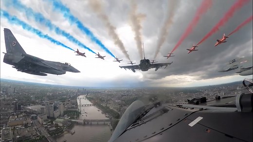 Incredible footage from inside Typhoon's cockpit shows VE Day flypast over London
