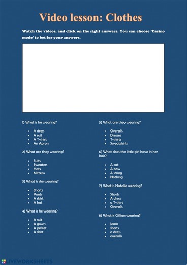 Video lesson - Clothes worksheet