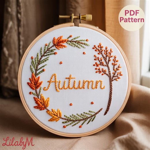 Autumn Tree Embroidery Pattern: Fall Wreath Hoop Art (PDF) - Etsy