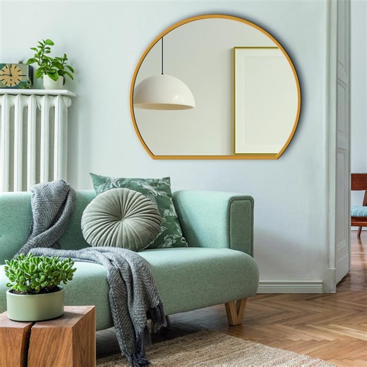 Modern Half Round Wood Wall Mirror, Flat Bottom Circle Mirror, Black White Gold Frame Bathroom Vanity Mirror, Minimalist Entryway Decor - Etsy