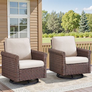 Yeahumalia Patio Wicker Rocking Swivel Glider Rocker Cushioned Chairs Set of 2 for Porch Balcony Backyard, Beige