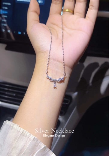 Elegant Silver Necklace with Diamond Accents