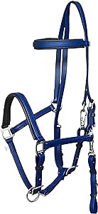 Leather Look Horse Endurance Halter Bridle Set Matt Finish| Free Custom Plate | Equestrian Tack for Endurance Riding | Washable Bridle Navy Blue