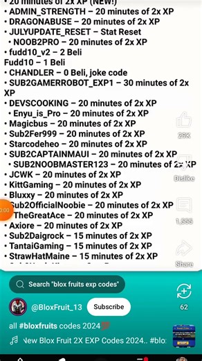 blox fruit all redeem code for 2x exp 20min and 30 min #robloxpromocodes #bloxfruits