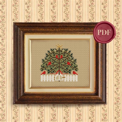 Vintage Christmas Tree Cross Stitch Pattern - Downloadable PDF Small Simple Festive Holiday Gift Cozy Cardinal Bird Cute - Etsy