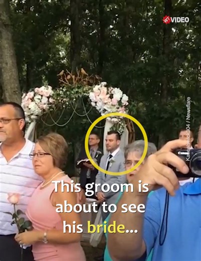 When the bride reaches the altar, the groom's reaction is wonderful. Credit: Newsflare | WTVideo