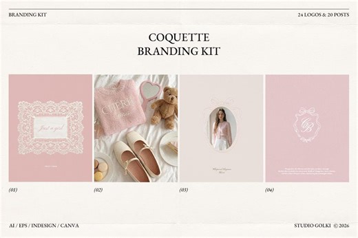 Coquette Branding Kit: Pink Balletcore Logo & Instagram Templates for Canva, Illustrator, Indesign - Etsy