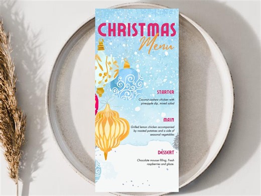 Watercolor Christmas Dinner Menu, Editable 15x29.7 Cm Holiday Template, Printable Canva Festive Event Menu - Etsy