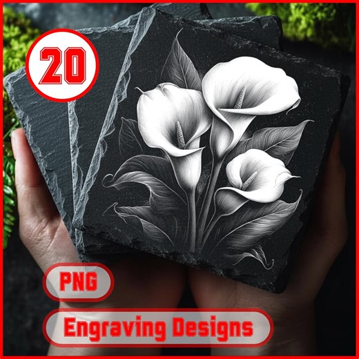 20 High-contrast Zantedeschia Laser Files | Detailed Flower PNG for Wslate Coasters, Stone Plaques & Home Decor - Etsy