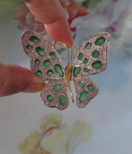 Vintage NOLAN MILLER Brooch Signed Nolan Miller "cathedral Butterfly" Pin Lime Plique a Jour Enameling Clear Crystals Gold Plated Metal - Etsy