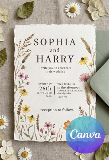Wildflower Wedding Invitation | Rustic Floral Wedding Invite | Botanical Wedding Invitation | Garden Wedding - Etsy