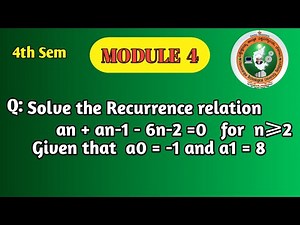 VTU 4th Sem Math | Recurrence Relation Problem | Module 4 – Homogeneous Recurrence Relations Solved