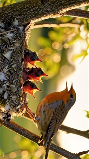 Mother Robin Feeds Her Hungry Chicks at Sunrise | Beautiful Bird Nest Nature Video (4K) #birds