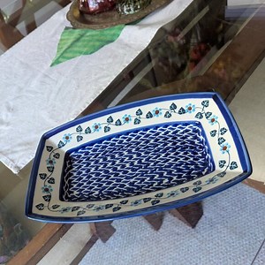 Polish Pottery Blue and White Rectangular Serving Dish