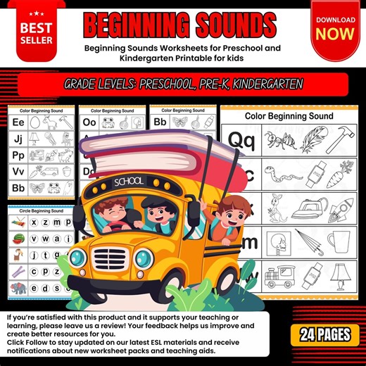 Beginning Sounds Worksheets for Preschool and Kindergarten (PDF) - Etsy
