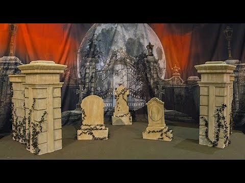 Halloween Cemetery Entrance Columns & Walls | Graveyard Props | Anime Expo Cosplay Photo Set