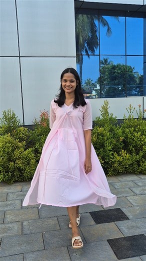 Fleurine on Instagram: "Light pink flowy dress with sheer sleeves, lace neckline, and a simple tie-up front. All size available ❤️ Dm to place your order"