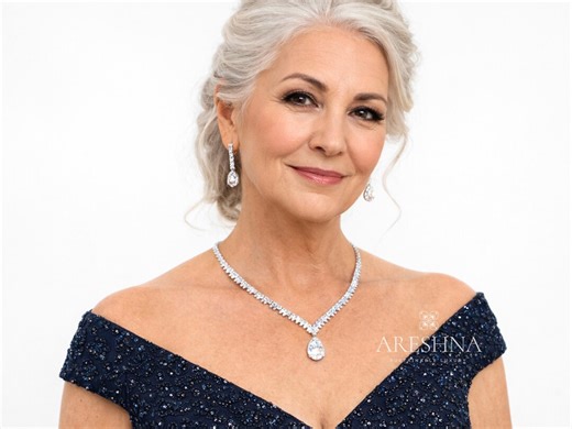 Mother of the Bride Jewelry Set, 14K White Gold Wedding Necklace and Earrings, Swarovski Crystal Teardrop Bridal Jewelry Set, Gift for Mom - Etsy