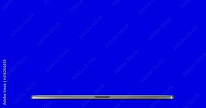 Laptop frame less blank green screen open with smooth animation. Alpha matte included and shadow layer. 60fps 4k, screen with indicators