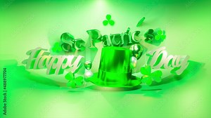 St. Patrick's Day | Saint Patricks Day | Loop, Background Green, Balloons, Clover, Hat, 3d Background, Animation, 4k,Apple ProRes.