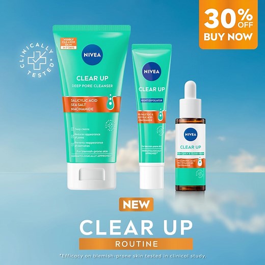 Start working with your skin. With the new NIVEA Clear Up routine, you're only 3-steps away from clear skin. | NIVEA