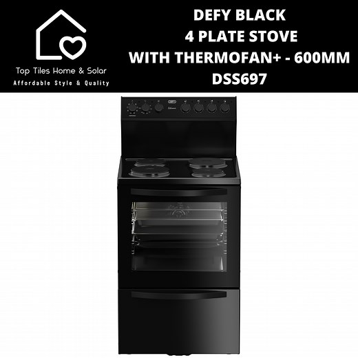 Defy Black 4 Plate Stove with Thermofan  - 600mm DSS697
