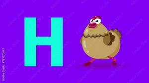 H letter big color like hen cartoon animation. Animal hen loop. Educational serie with bold style character for children. Good for education movies, presentation, learning alphabet, etc...