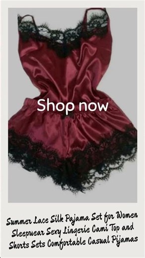 Summer Lace Silk Pajama Set for Women Sleepwear Sexy Lingerie Cami Top and Shorts Sets Comfortabl...