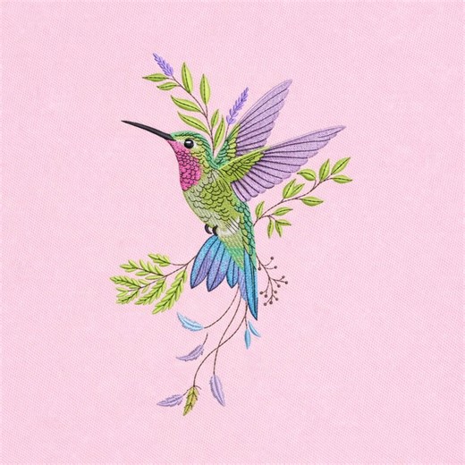Hummingbird Embroidery Design Colorful Bird With Floral Branch Botanical Nature Pattern File - Etsy