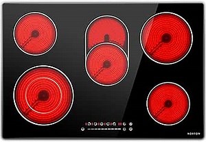 Noxton 30 Inch Electric Cooktop, 8400W 5 Burners Built-in Radiant Electric Stove Top, Slider Control, 9 Power Levels, Child Safety Lock, Timer, 220-240V